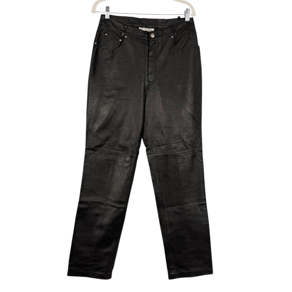 Newport news‎ Black 100% Leather Vintage Y2K High Waist Lined Pants Jeans Sz 12